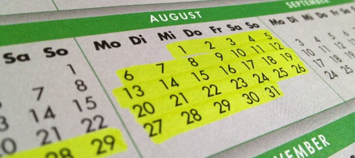 Kalender mit gemarkerten Urlaubstagen