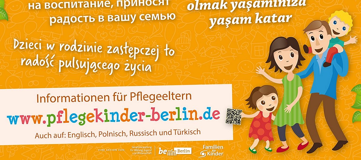 Plakat der Informationskampagne "Pflegefamilien mit Migrationshintergrund gesucht" der Familien für Kinder gGmbH 