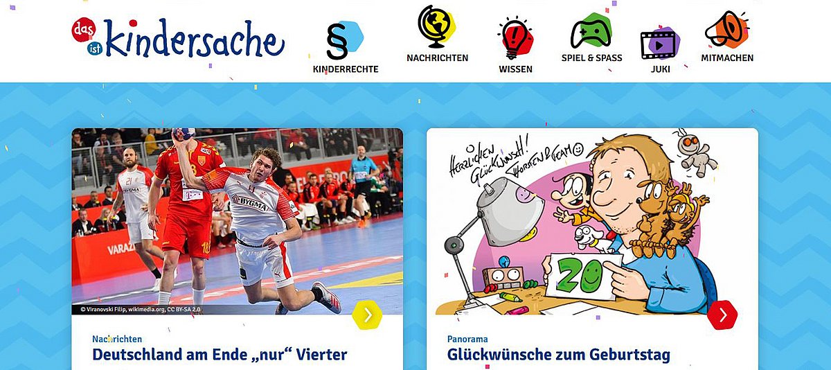 Screenshot der DKHW-Kinderwebseite www.kindersache.de