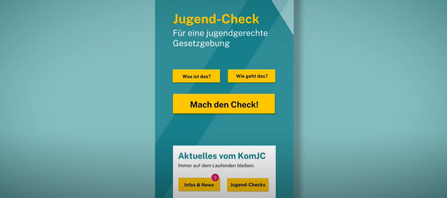 Screenshot, der die Jugend-Check-App mit einer exemplarischen Seite zeigt