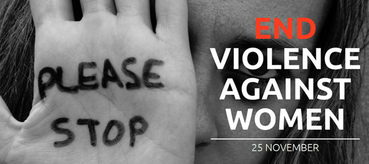 Grafik zum Internationalen Tag zur Beseitigung der Gewalt gegen Frauen mit der Auschrift "Please Stop. End violence against woman"