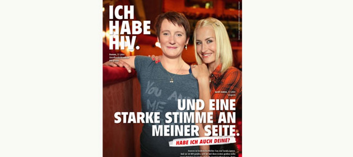 Doreen, 33 Jahre, mit Sängerin Sarah Connor; Ausschnitt aus Plakat Welt-Aids-Tag 2013