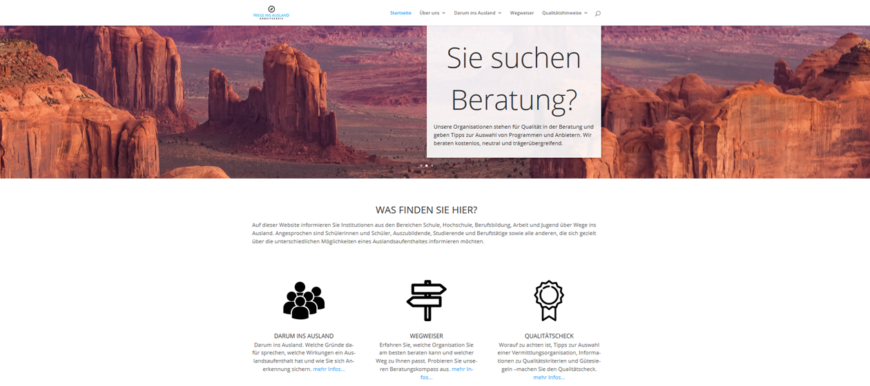 Screenshot der Webseite www.wege-ins-ausland.org