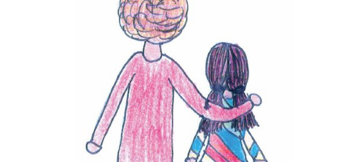 Zeichnung: Erwachsene hält Kind im Arm