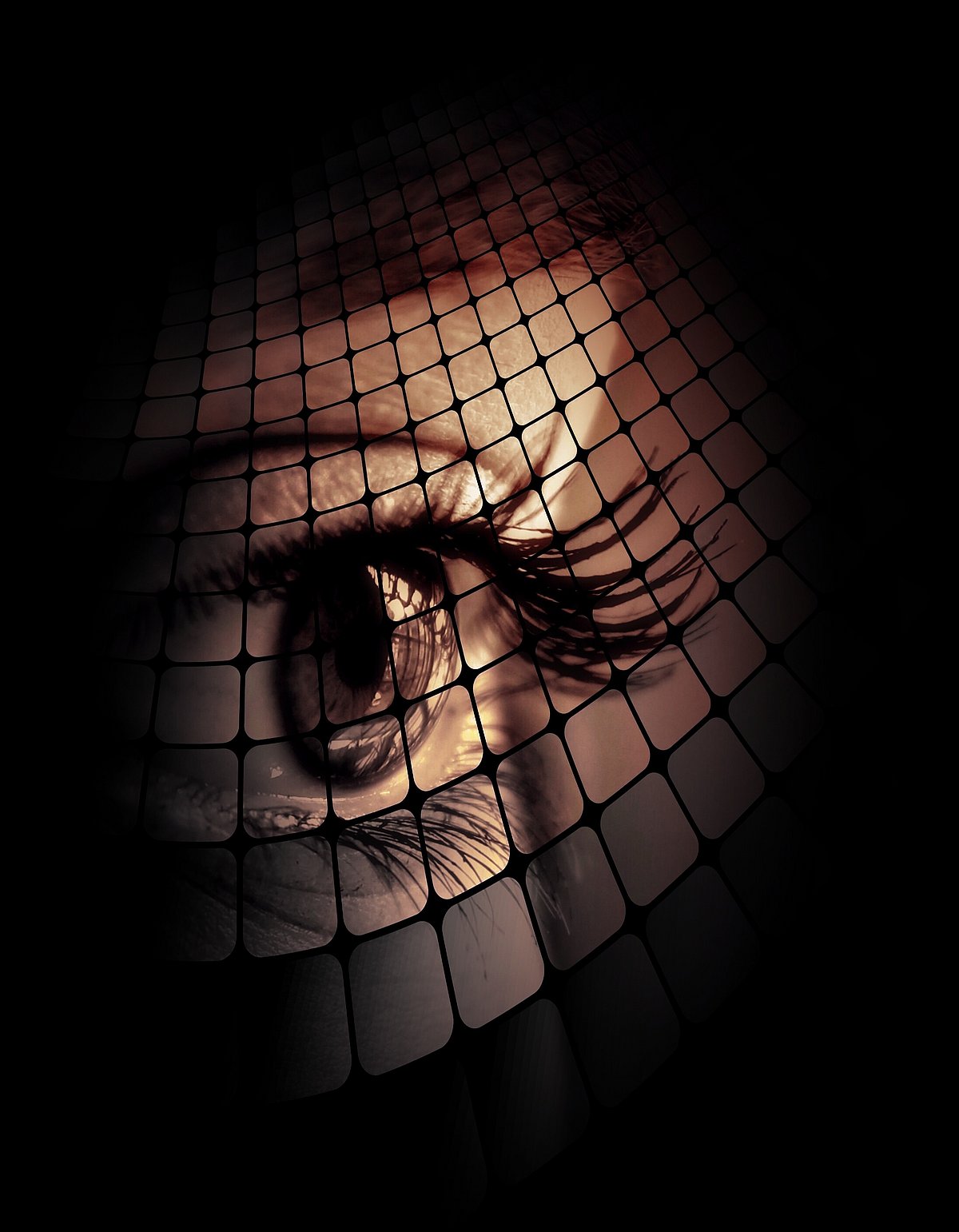 Auge einer Frau hinter einem Gitter