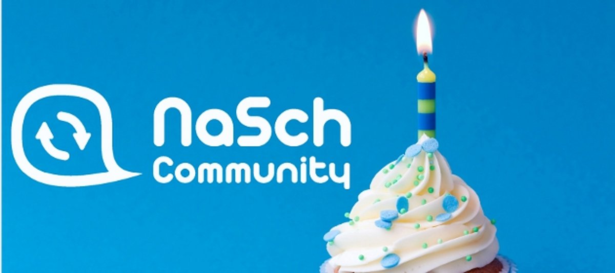 Die Logo der NaSch-Community mit einer Geburtstagskerze