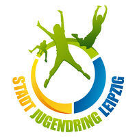 Logo des Stadtjugendrings Leipzig besteht aus einem Kreis mit springenden jungen Menschen und dem Namensschriftzug