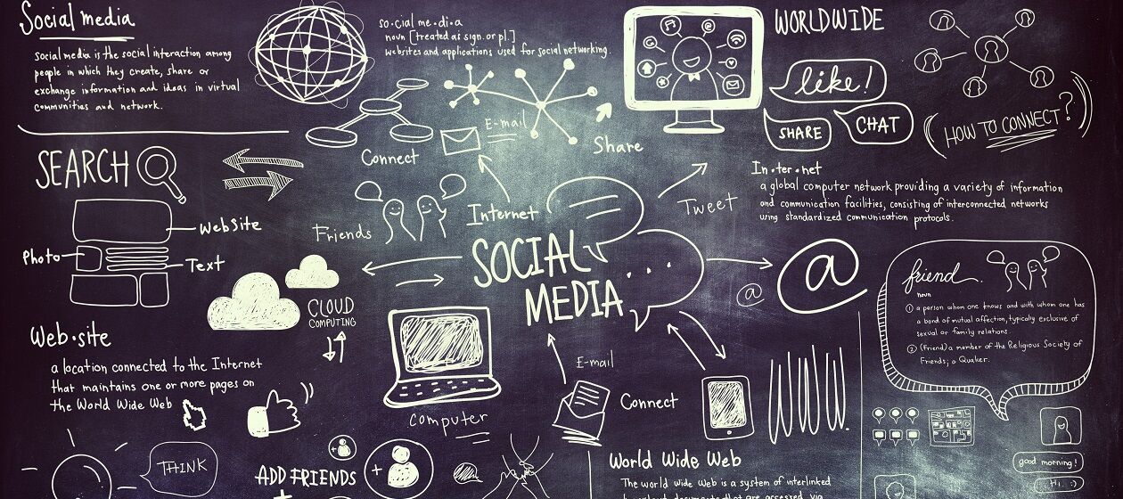 Tafel mit Social Media Begriffen