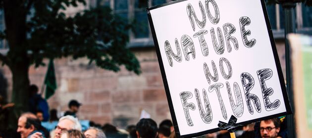 Plakat mit dem Spruch No Nature no Future auf einer Demonstration