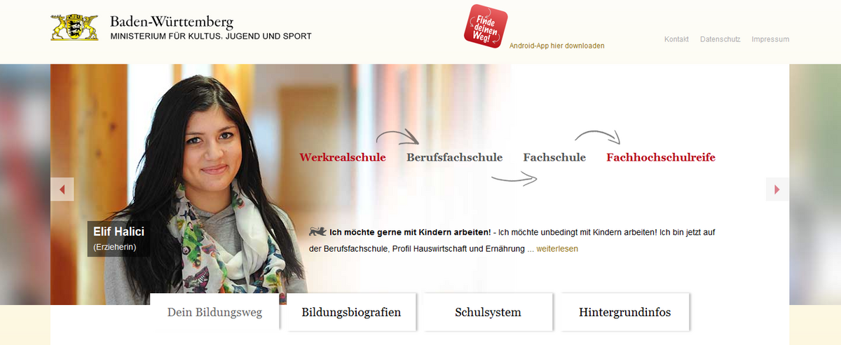 Webseite des Bildungsnavigators Baden-Württemberg