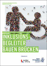 Titel mit Luftaufnahme einer Menschenformation: Eine Person reicht einem Rollstuhlfahrer die Hand, (c) Baden-Württemberg Stiftung