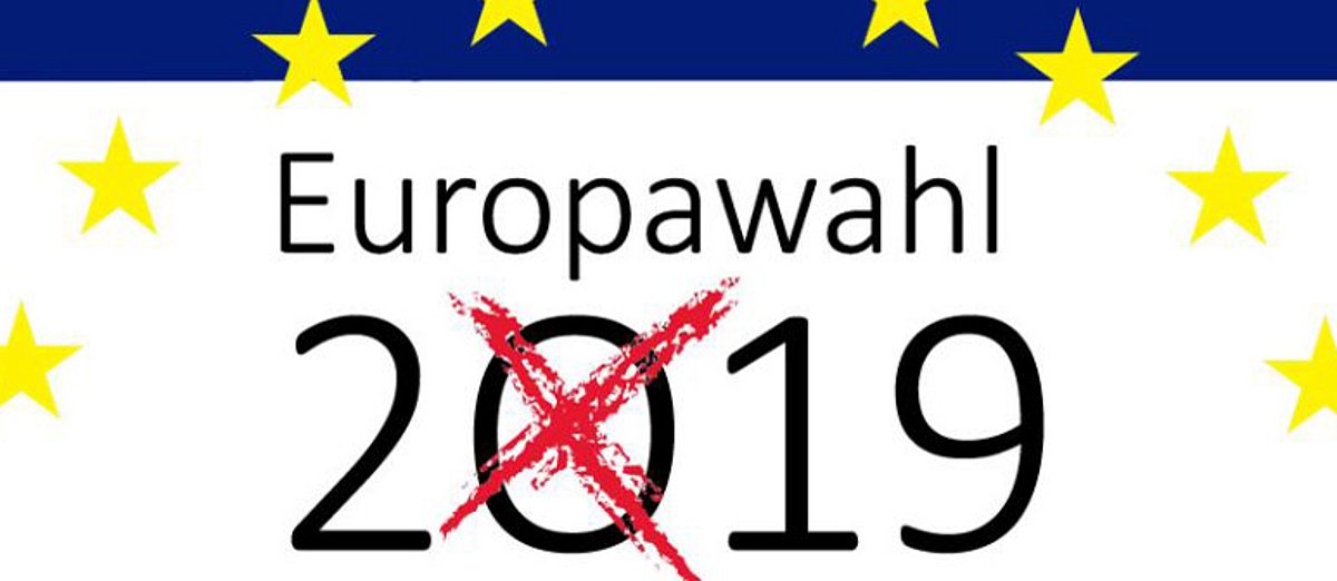 Banner zur Europawahl 2019 mit gelben Stern und blauem Streifen 