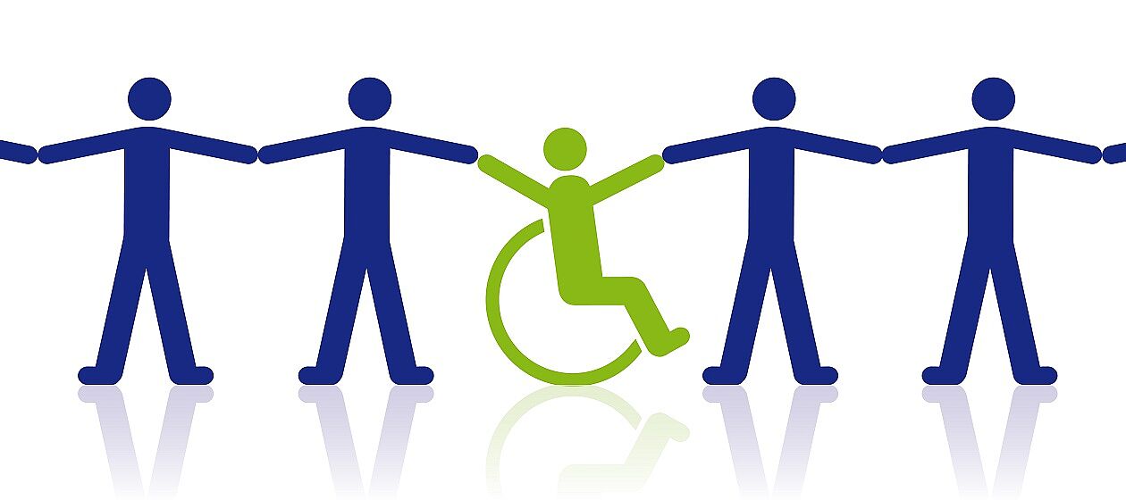 Symbolisch wird ein Rollstuhlfahrer in die Mitte genommen (Grafik).