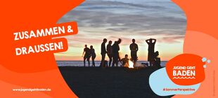 Plakat der Kampagne des DBJR zeigt junge Menschen vor einem Sonnenuntergang