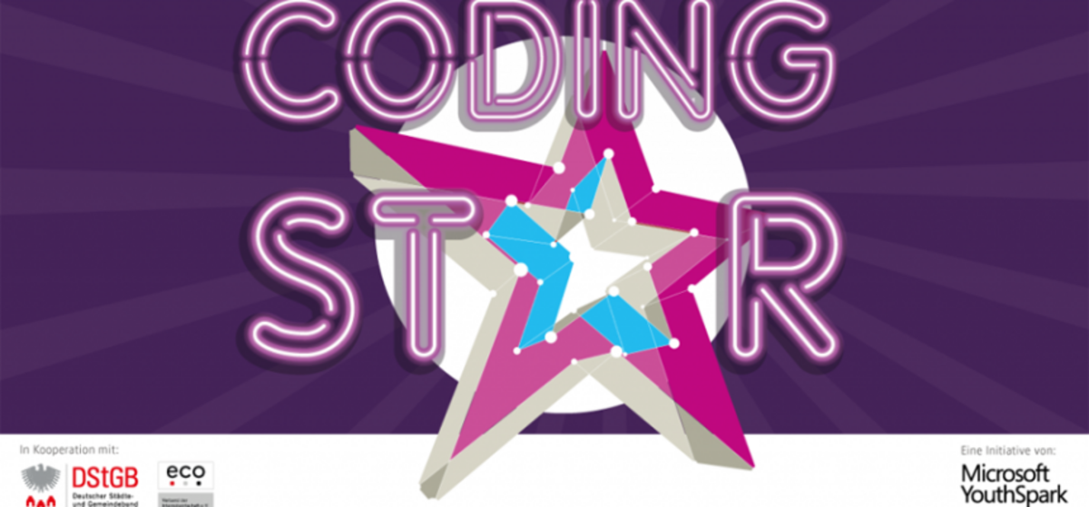Logo des Wettbewerbs zum Coding Cup 2018 mit Stern und Schriftzug Coding Star 