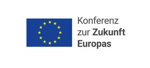 Logo: EU-Flagge links, rechts Schriftzug "Konferenz zur Zukunft Europas"